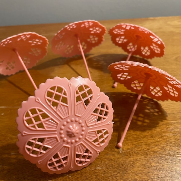 Vintage Pink Plastic Umbrella Parasol Party Favors Cake Topper