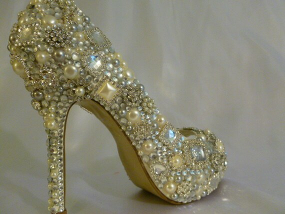 Items similar to Cinderellas Wish.. Wedding Shoes .. Crystal High Heels ...