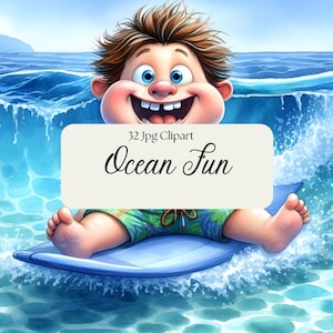 Ocean Fun Boys Clipart: Summer Beach Illustrations (Digital Download)