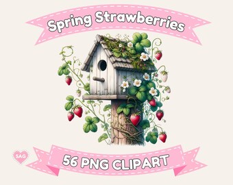 Erdbeer-Gänseblümchen Clipart: Frühling Scrapbooking-Grafik (PNG, 3600px) (kommerzielle Lizenz