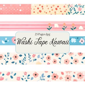 Kawaii Pastel Washi Tape Clipart: Floral Junk Journal Stickers (Digital Download)