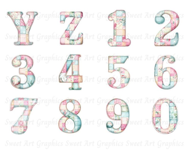 Pastel Patchwork Alphabet Clipart | A–Z & 0–9 PNG Letters | Transparent ...