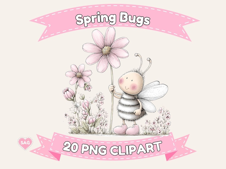 Whimsical Spring Bugs Clipart PNG Set | Kawaii Garden Insects (digital ...