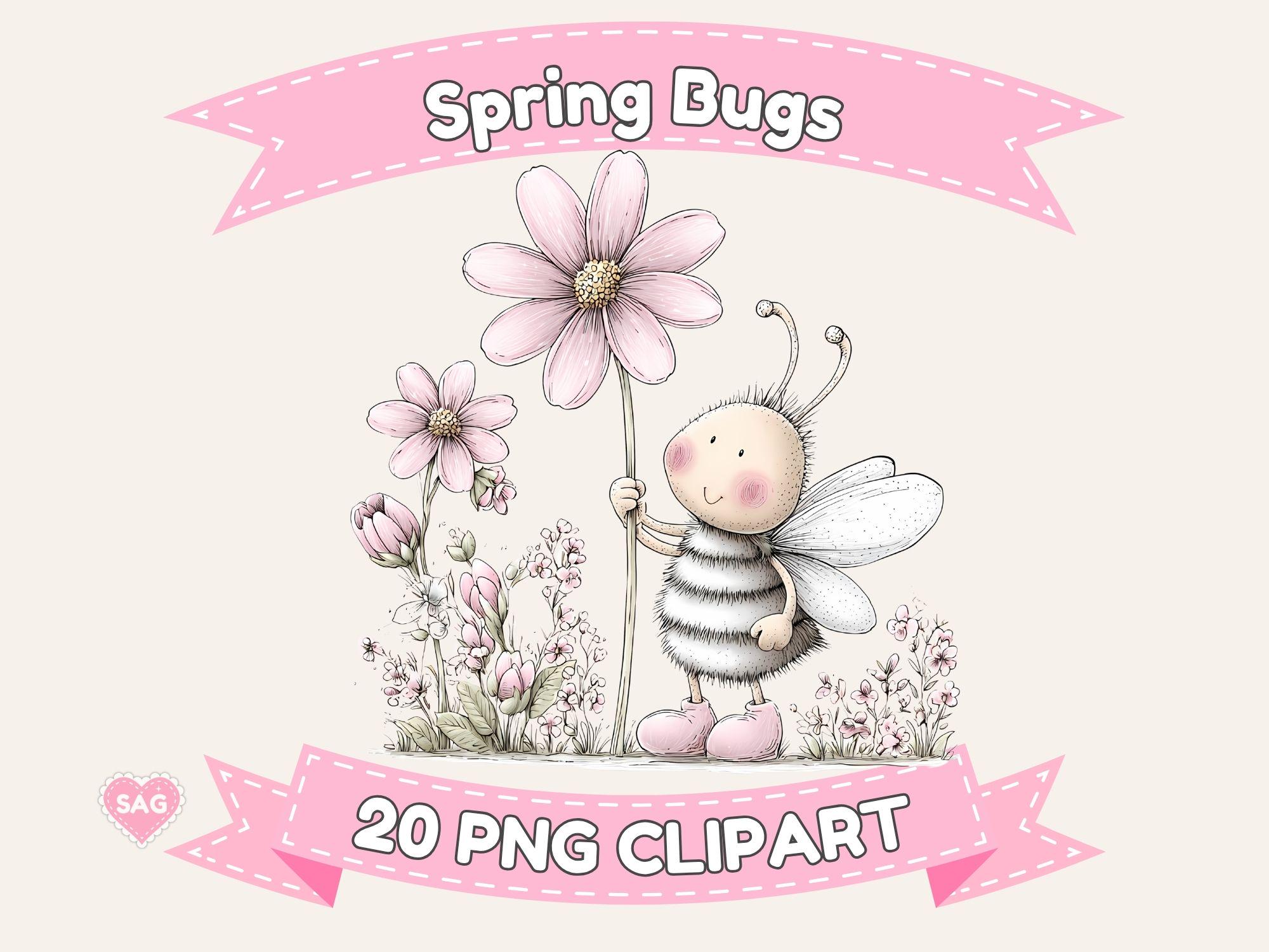 Spring Bug Artwork Whimsical Spring Bugs Clipart PNG Set | Kawaii Garden Insects (digital ...