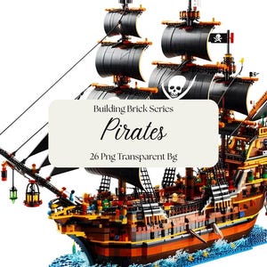 Piraci Cyfrowe Clipart, Seria Building Bricks, Statek Piracki, Skarb Piratów, Grafika Piratów, Żeglowanie na Pełnym Morzu, Przezroczyste Bg
