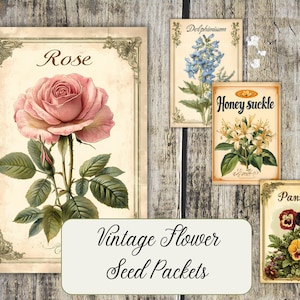 Vintage Blumensamen Set zum Ausdrucken: Antiker Garten Ephemera (Digitaler Download