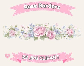 Rose Borders Clipart | 23 PNG Floral Frames | High Resolution Digital Download
