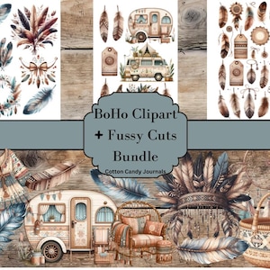 Bundel van BoHo-clipart + Boho-pietluttige sneden + Bonus BoHo Digital Papers Vintage Boho-afbeeldingen, boho-patronen en ontwerpen, grillige boho