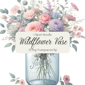 Wildflower Vase Clipart: Floral Arrangement PNG Images (Digital Download)