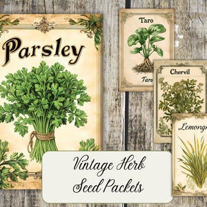 Vintage Kräutersamen Paket Ausdrucke: Antike Garten Ephemera (Digitaler Download