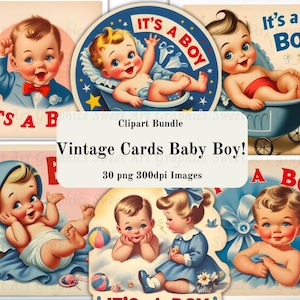 Vintage Cards Baby Boy, Birth Cards Boys, Vintage Ephemera, 1960s Vintage Cards, 1950 Vintage Cards, Baby Boy Vintage Cards, Cute Baby Boys