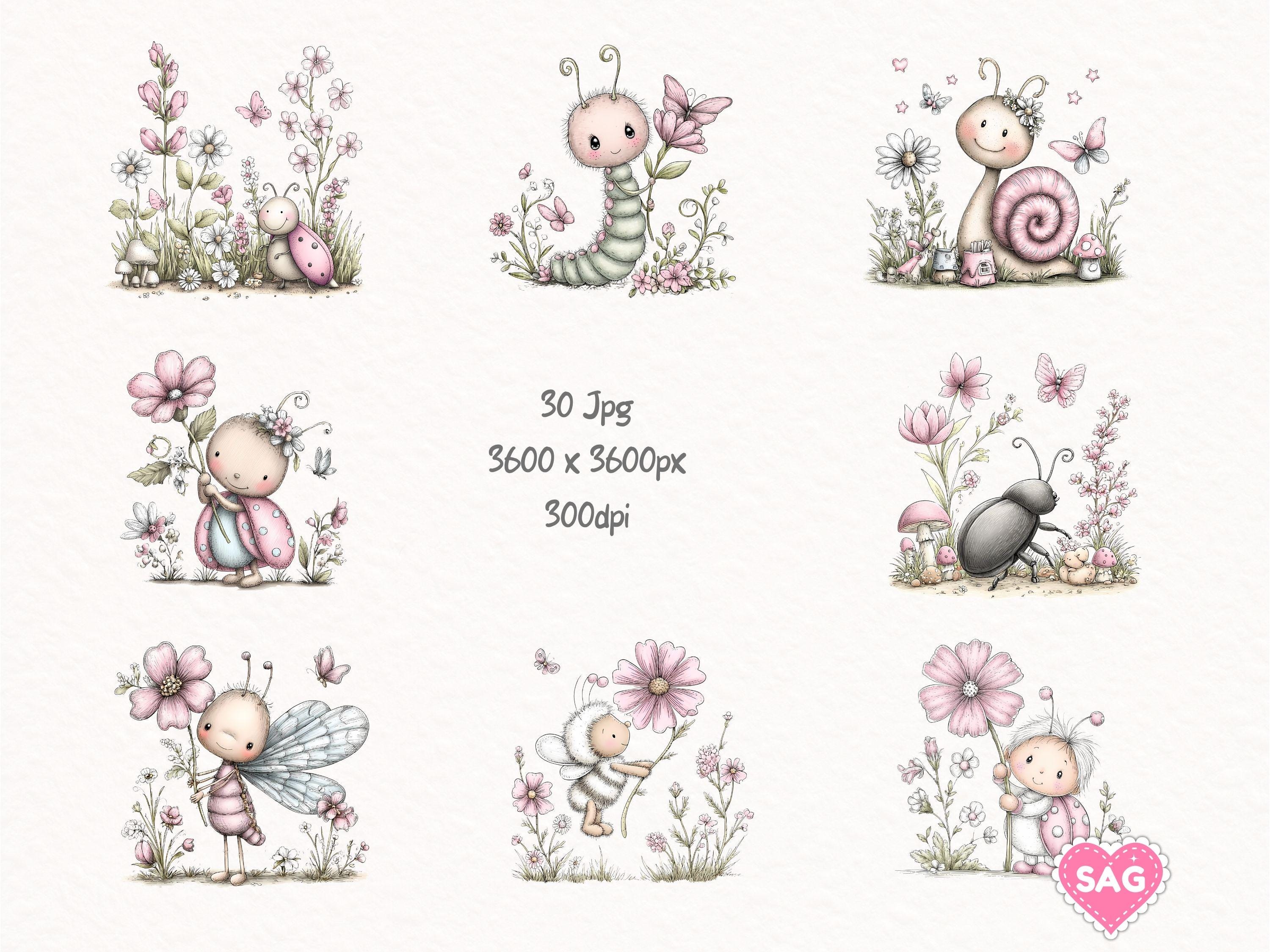 Whimsical Spring Bugs Clipart PNG Set | Kawaii Garden Insects (digital ...