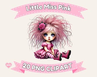 Pink Goth Girl Clipart: Whimsical Sassy Design (Digital Images)