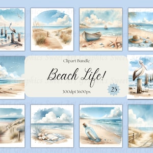 Beach Life Jpg Clipart, HiRes Digital Beach Themed Clipart, Sand Surf Sun Bilder, Weiche Beachy Töne, Surf Beach, Strandtage, Strandleben