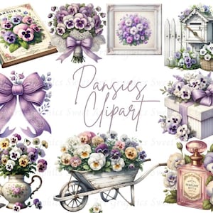 Pansies Floral Clipart: Hi-Res Transparent PNGs (Digital Download)
