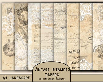 Vintage Stamped Lace Papers Junk Journal Scrapbooking Craft Neutral Tones, Mix & Match, backgrounds.