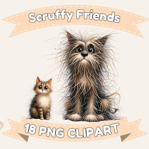 Scruffy Friends Clipart: Akvarell hundar och katter (digital nedladdning)