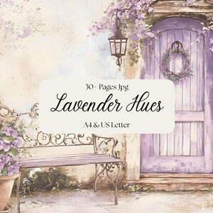 Papeles en tonos lavanda (A4 y carta, vintage, imágenes rústicas, tarjetas ATC, scrapbooking, suministros para revistas basura, collage, descarga digital)