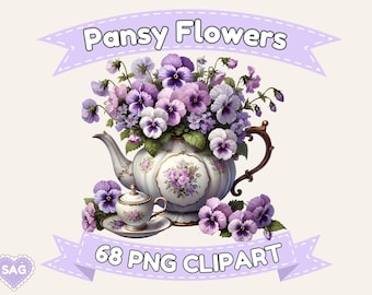 Clipart de flores de amor-perfeito: PNGs transparentes de alta resolução (download digital)