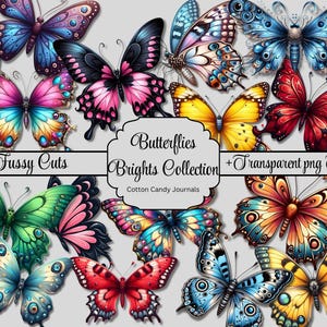 Papillons The Bright Collection Coupes soignées + PNG transparents, dessins de papillons fantaisistes, téléchargements créatifs de papillons, imprimable