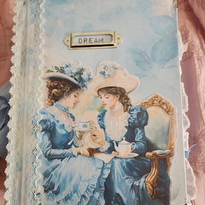 Junk Journal Book Belle Blue, Handmade Handcrafted Book, Romantic Feminine Journal, Personal Life Travel Diary,  Victorian, Shabby Chic