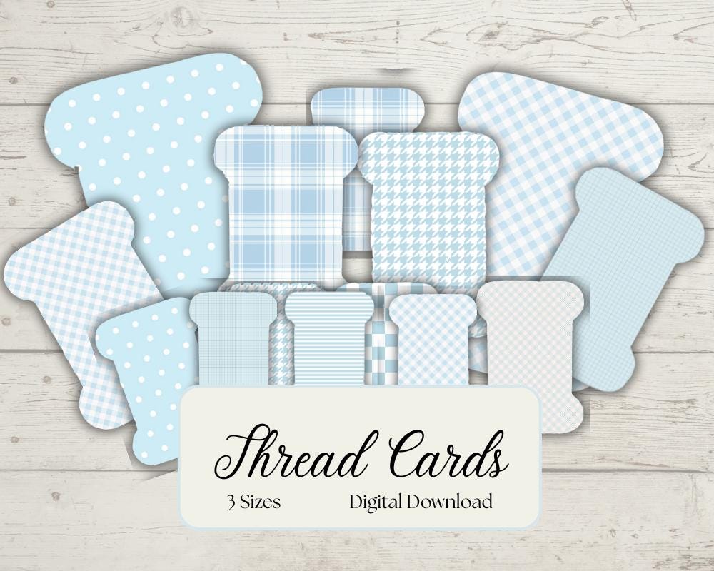 Pastel Blue Thread Cards: Vintage Sewing Ephemera (Digital Download, 8.5x11in Sheets