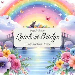 Regenbogen Brücke Digital Clipart Bonus Vers, Haustierverlust, Erinnerung an ein verlorenes Haustier, Furbaby Sympathy, Pet Sympathy Grafiken, Haustier Sympathy Vers
