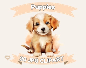Whimsical Puppy Clipart, Dog Illustrations (Digital JPG)