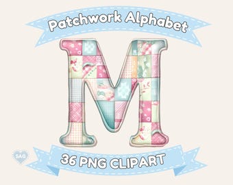 Pastell Patchwork Alphabet Clipart | A - Z & 0 - 9 PNG Buchstaben | Transparenter Hintergrund