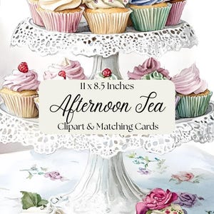 Afternoon Tea US Letter Digital Papers, Romantic Style, Baking, Tea & Scones, Cup Of Tea, ATC Cards, Cup Cakes, Wedding Cakes, Junk Journals