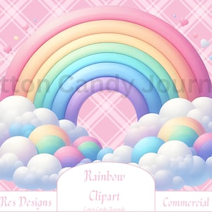 Clipart numérique arc-en-ciel pour chambre d'enfant, clipart arc-en-ciel fantaisiste, faire-parts, art mural pour chambre d'enfant, invitation baby shower, douceur pastel