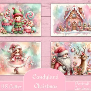 Papeles navideños Candyland A4 y carta, retrato y paisaje, tarjetas navideñas, diario basura, regalos navideños, suministros para manualidades, Navidad