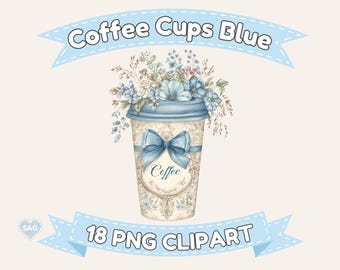 Floral Coffee Cups Clipart: Pretty PNG & JPG Designs (Digital Download)