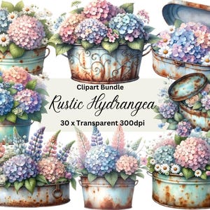 Rustic Hydrangea Clipart: Pastel Flower Pots (Digital Download)