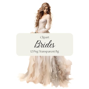 Brides Digital Clipart, Watercolor brides, Bridal Gowns, Bridal Flowers, Wedding Clipart, Wedding Invitations, Hens Party Invites, Planners