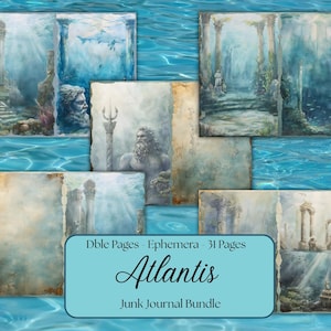 Pacote de diário digital Atlantis, A4 e carta EUA incluídos, aventura subaquática em aquarela, papéis e itens diversos, etiquetas, scrapbooking