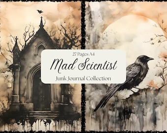 Mad Scientist Junk Journal Kit: Macabre Lab, Creepy Monster (A4 Digital)