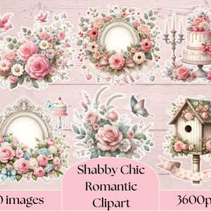 Shabby Chic Romantic Clipart Collection, Stickers, Scrapbooking, Junk Journalling, Pink, Girly, Feminine Clipart, Instant Download