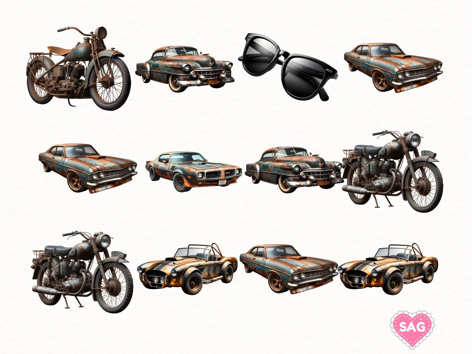 Rust Cars Graphics Rusty Cars & Motorbikes Clipart: Vintage Vehicle Graphics (digital ...