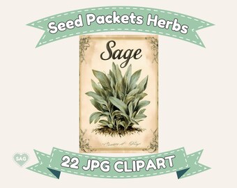Imprimibles de paquetes de semillas de hierbas vintage: Efímeros de jardín antiguos (Descarga digital)