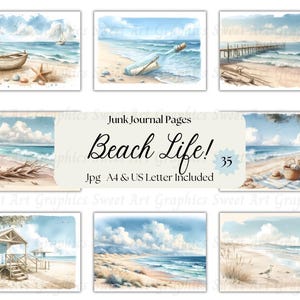 Beach Life Junk Journal, Digitale Seiten A4 und US Letter, Sofort Download, Print at Home, Beachy Vibes, Sandy Shores, Entspannung, Landschaft