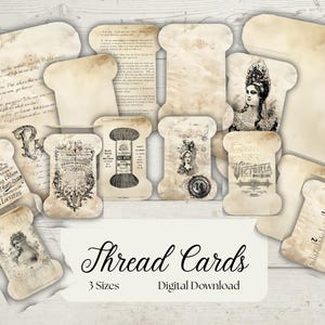 Vinatge Thread Cards, Ready To Decorate, Scrapbook Ephemera, Junk Journal Ephemera, Vintage Sewing Ribbon Cards, Digital Download, Printable
