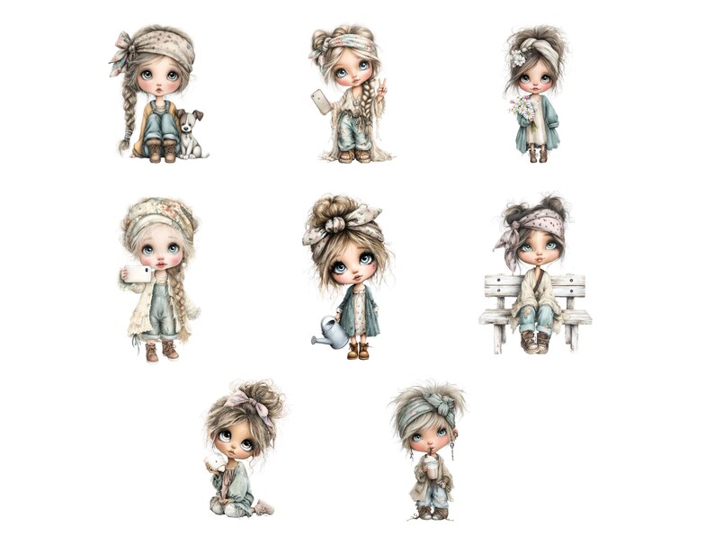 Boho Girl Clipart JPG | 26 Adorable Watercolour Fashion Girls | Chic ...