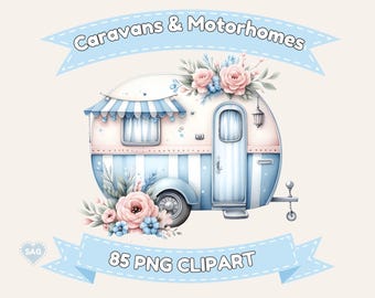 Clipart png pastel pour caravane et camping-car / graphismes de véhicule de vacances / licence commerciale