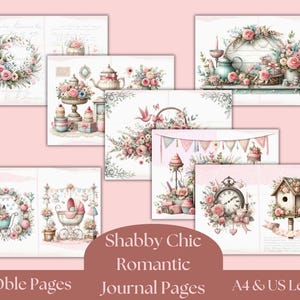 Shabby Chic Romantic Double Sided Journal Pages Set of 20, Junk Journal, Pastel Journal, Shabby Chic Journal, Pink Romantic, Scrapbook