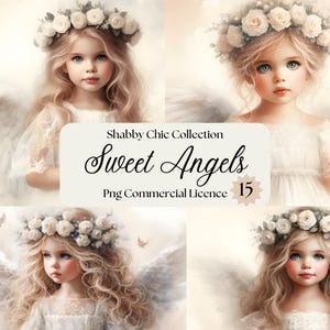 Clipart digital de ángeles dulces, colección Shabby Chic, dulzura, gráficos de ángeles, ángeles hermosos, ángeles de flores, diarios basura, efímeras,