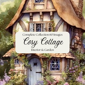Cosy Cottage Digital  Papers, 8.5 x 11, Country Cottage Theme, Cottage Garden Design, Vintage Watercolour, Junk Journal Supply, Card Images