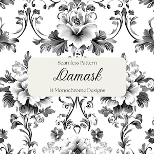 Damask Digital Paper: Seamless Black & White Patterns (300dpi)
