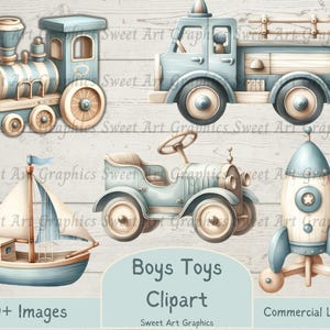 Jungen Spielzeug Clipart Digital Download, Kinderzimmer Kunst, Kunstdrucke, Tshirt-Designs, Pastell Bilder, Jungen Zimmer, Bastelbedarf, Holzspielzeug