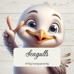 Clipart digitale di gabbiani, sfondo trasparente, uccellini simili, uccelli dell'oceano, uccelli della spiaggia, personaggi stravaganti, uccelli marini, creazione di biglietti